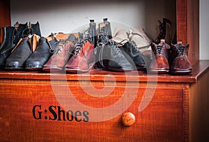 Historic Display of Men's Dress Shoes in Harpers Ferry