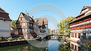 Historic district `Petite France` and canal in Strasbourg, Alsace province of France