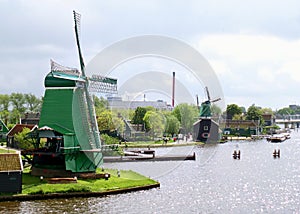 The Historic Dutch Windmills and Farmhouses in Zaanse Schans, Zaandam, Netherlands