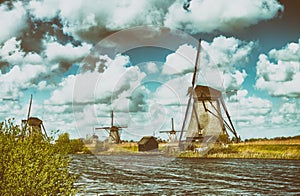 Historic dutch windmills near Rotterdam