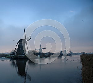 Historic dutch windmills in winter