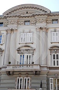 Historic and elegant building with six columns of Trieste in Friuli Venezia Giulia (Italy)