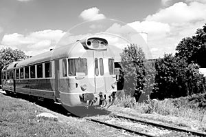 Historic eletrical train black and white photo