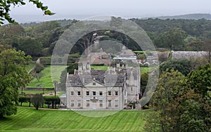 Historic English country house Creech Grange in Steeple near Wareham in the county of Dorset, photographed from Grange Hill.