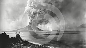 Historic Eruption: Krakatoa Volcano\'s Fateful Black-and-White Moment