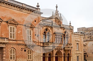 Historic facade on city hall in Mdina city of Malta