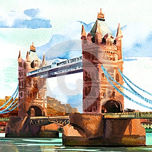 Historic famous landmark of London Tower Bridge on River Thames, England, UK, United Kingdom, English symbol, sunny day