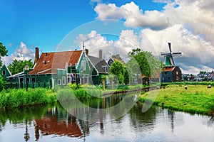 Historic farm houses in the holland village of Zaanse Schans