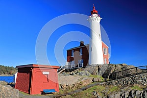 Fisgard Lighthouse at Ford Rodd Hill National Historic Site at Esquimalt Harbour, Victoria, Vancouver Island, British Columbia photo