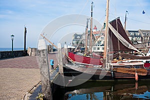 Historic fishing boats in harbor of Urk