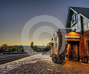 Historic Flagstaff railway station at sunset