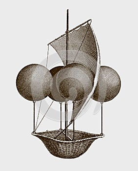 Historic flying ship, an aeronautic machine by Francesco Lana Terzi from 1670