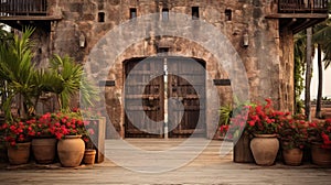 Historic fort tower entrance with rustic allure