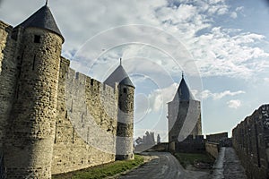 Historic fortified city of Carcassone, France photo