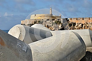 Historic fortress with breakwater in the foreground in Peniche, Centro - Portugal