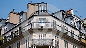 Historic front building in Paris,  haussmann facade,