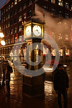 historic gastown steam clock at night