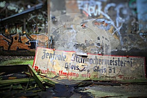 Historic German sign - Zentrale Stellmachermeisterei Gleis 21-31 photo