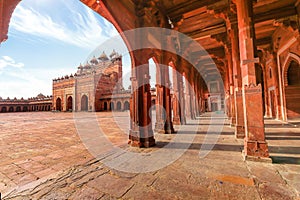 Historic giant stone gateway known as the Buland Darwaza at Fatehpur Sikri medieval city at Agra India