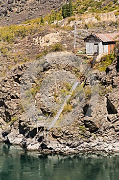 Historic gold fields building and shute, Cromwell New Zealand.