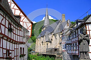 Romantic Half-timbered Houses and Holy Trinity Church in Monreal, Eifel Mountains, Rhineland-Palatinate, Western Germany