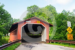 Historic Henry Bridge covered bridge seen from Bennington Vermont