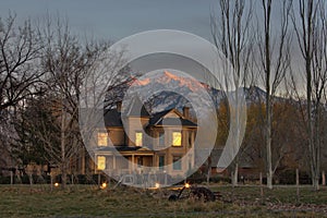 Historic home with mountains