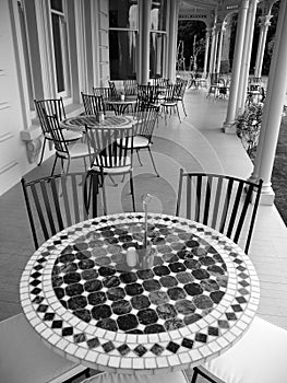 Historic home: verandah cafe tables