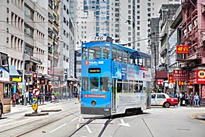 Historic Hong Kong Tram Bus in Central District