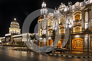 The historic Hotel Inglaterra with the Capitolio in Havana, Cuba photo