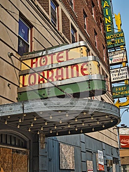 The historic Hotel Lorraine opened April 1925, on Jefferson Ave near Downtown Toledo Ohio USA 2023