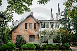 Historic house of American Christian missionary Chamness and church on Cheongna hill Daegu South Korea