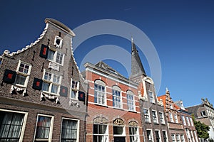 Historic house facades located along Noordeinde street in Monnickendam, North Holland, Netherlands
