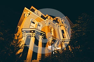 Historic house at night, at Logan Circle, in Washington, DC.