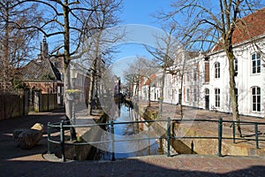 Historic houses along a canal viewed from Muurhuizen street, Amersfoort