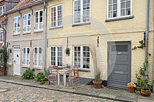 Historic houses in the Oluf-Samson-Gang in the old town of Flensburg, Germany