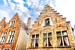 Historic houses with step gables in the historic center of the city of Bruges, Belgium