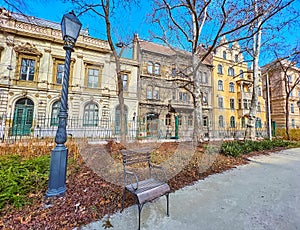 Historic housing behind Museum Garden of Budapest, Hungary