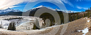 Historic Howse Pass Fur Trade Route Panoramic Landscape Snowcapped Mountain Peaks Canadian Rockies Winter