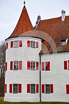 Historic hunting lodge white red colors of, building in Germany