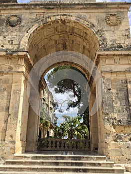 Historic imposing archway in Corfu, Greece