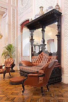 The historic interior of the hall. The castle in Sintra.