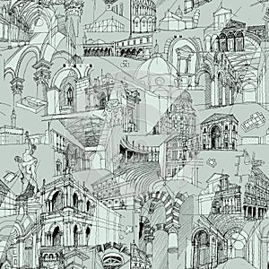Historic Italian Architecture Collage seamless pattern