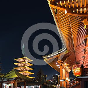 Historic Japanese temple at night, Sensoji, Asakusa, Tokyo