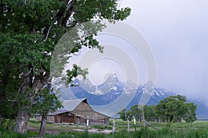 John Moulton barn on Mormon Row seen from Grand Teton National Park photo