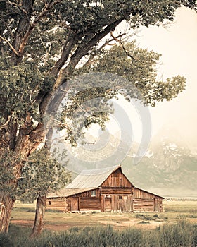 John Moulton barn on Mormon Row seen from Grand Teton National Park photo