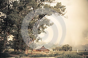 John Moulton barn on Mormon Row seen from Grand Teton National Park photo