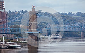 Historic John Roebling Suspension Bridge in Cincinnati, Ohio