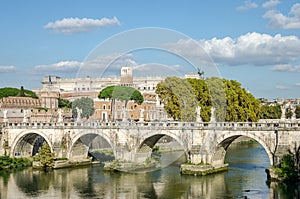 Historic Landmark architecture Eliyev build a bridge to the Castel Sant'Angelo in Rome, on the banks of the Tiber River near the a