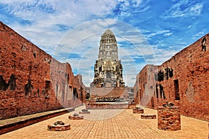 The historic landmark of Ayutthaya temples in Thailand is a tourist attraction